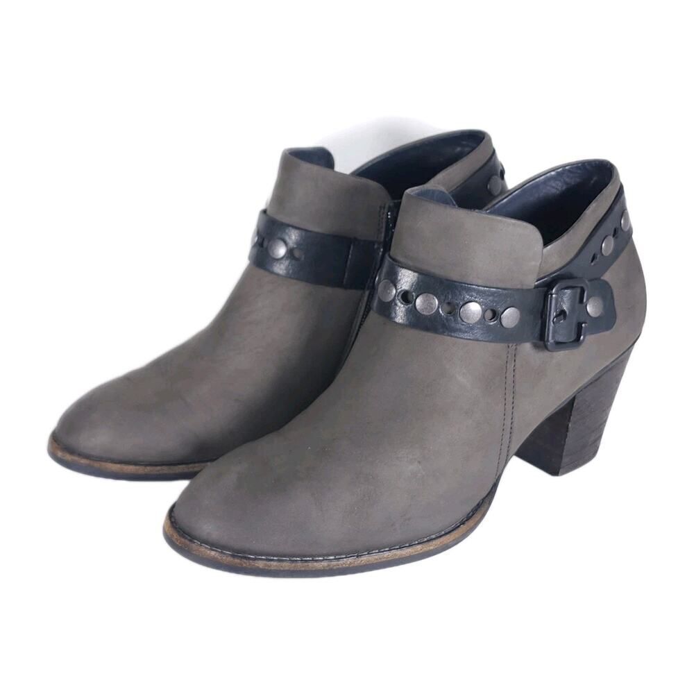 PAUL GREEN Women's US9 AU6,5 Gray Leather Studded Stacked Heel Ankle Booties